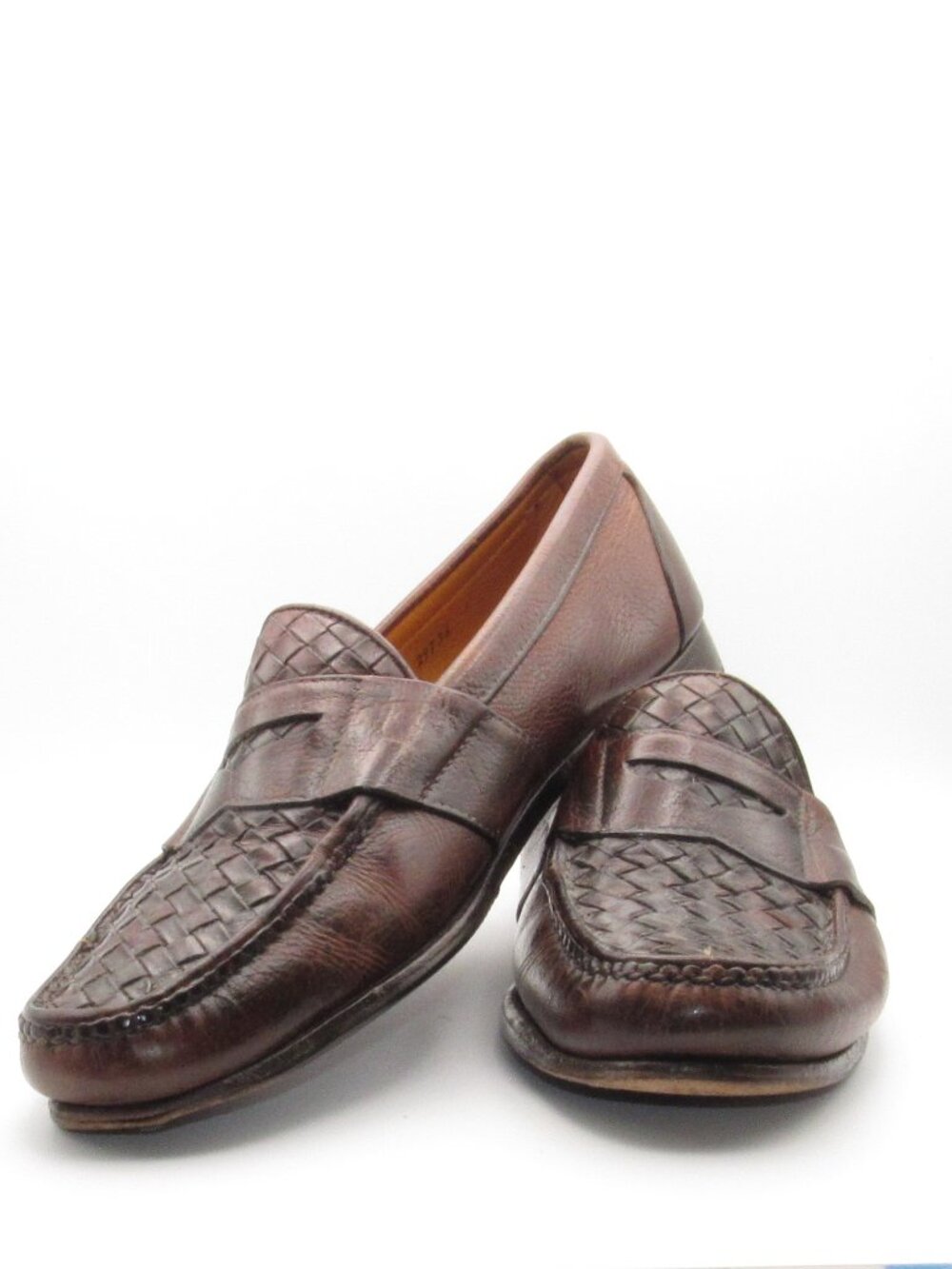Vintage FootJoy Brown Leather Woven Penny Loafers Size 10 D Made in USA 79726